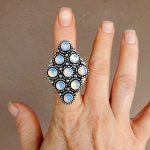 New Huge Opalite Silver Adjustable Ring.